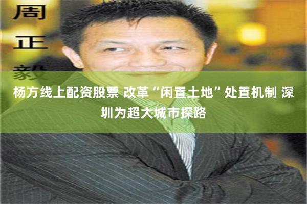 杨方线上配资股票 改革“闲置土地”处置机制 深圳为超大城市探路